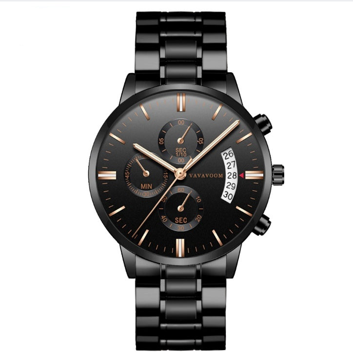 Men's Stainless Steel Business Watch – Quartz Calendar Timepiece