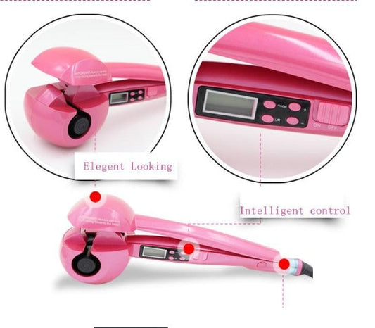 Professional Ceramic Curling Iron – 3 Temp & Timer Settings | Left/Right/Auto Curl | LCD Option | Black, Pink & Red