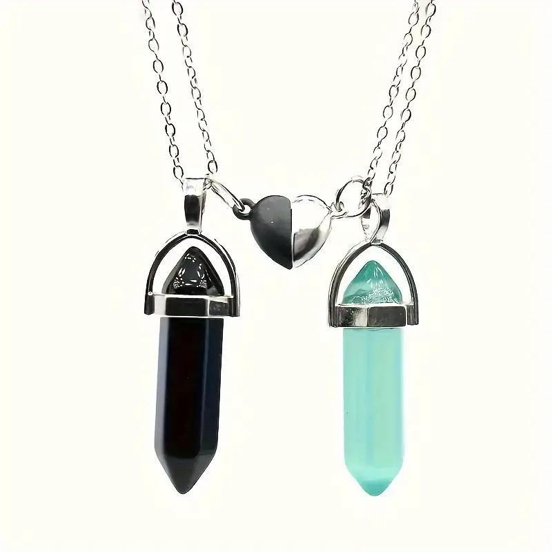 Couple Natural Stone Magnetic Bracelet & Necklace Set – Matching Love Jewelry