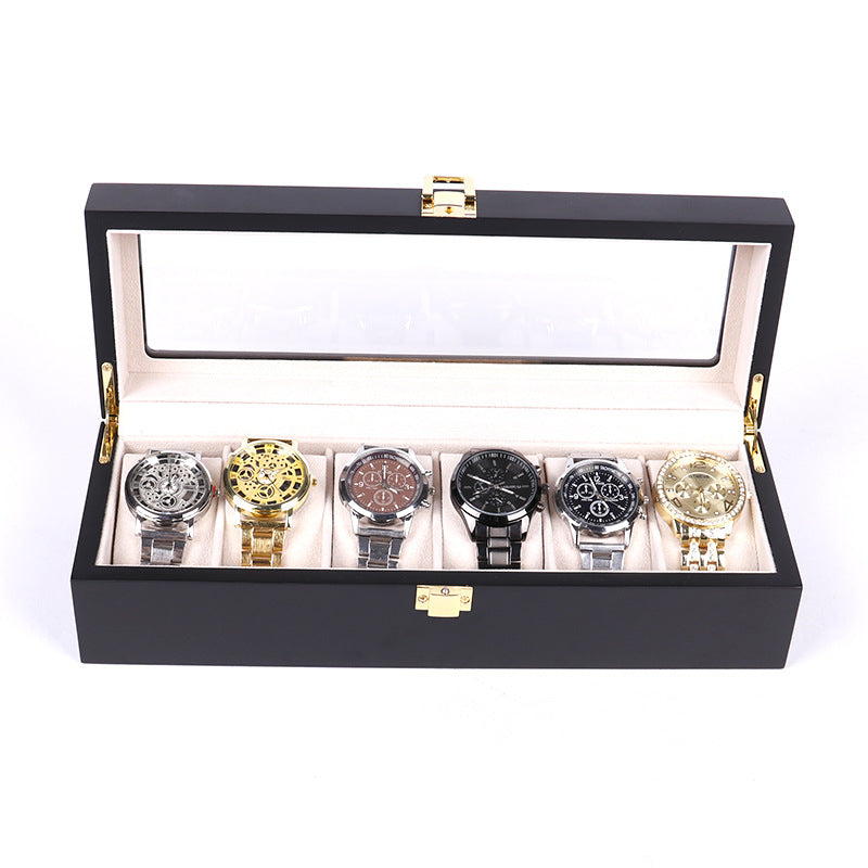Luxury 6-Slot Watch Storage Box – Matte Black MDF with Velvet Interior & Hardware Lock