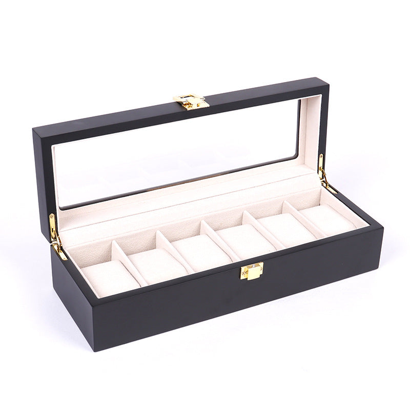 Luxury 6-Slot Watch Storage Box – Matte Black MDF with Velvet Interior & Hardware Lock
