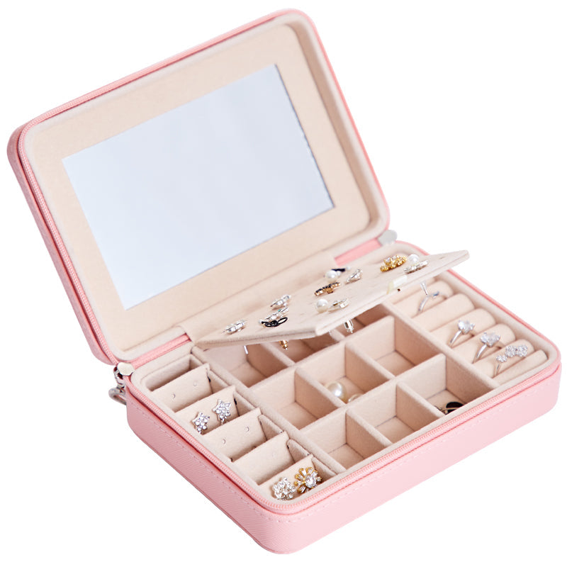 Premium Leather Jewelry Storage Box – Multifunctional Organizer with Mirror