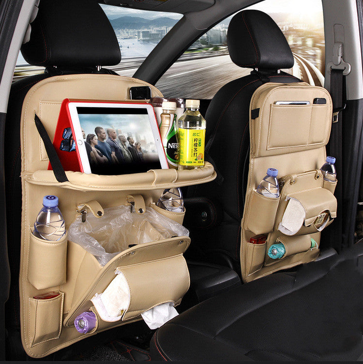 PU Leather Car Seat Back Organizer – Multi-Pocket Hanging Bag with Built-in Trash Can | 6 Colors