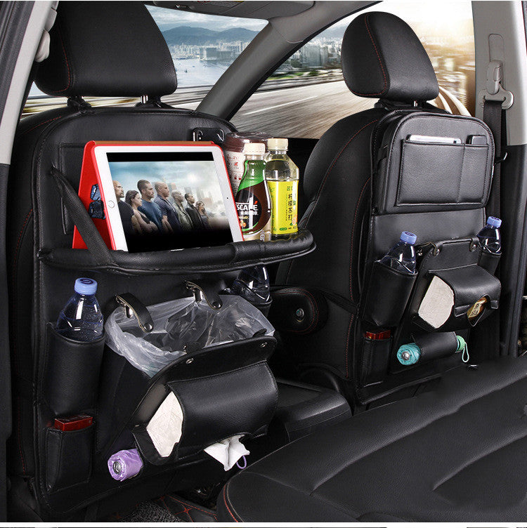 PU Leather Car Seat Back Organizer – Multi-Pocket Hanging Bag with Built-in Trash Can | 6 Colors