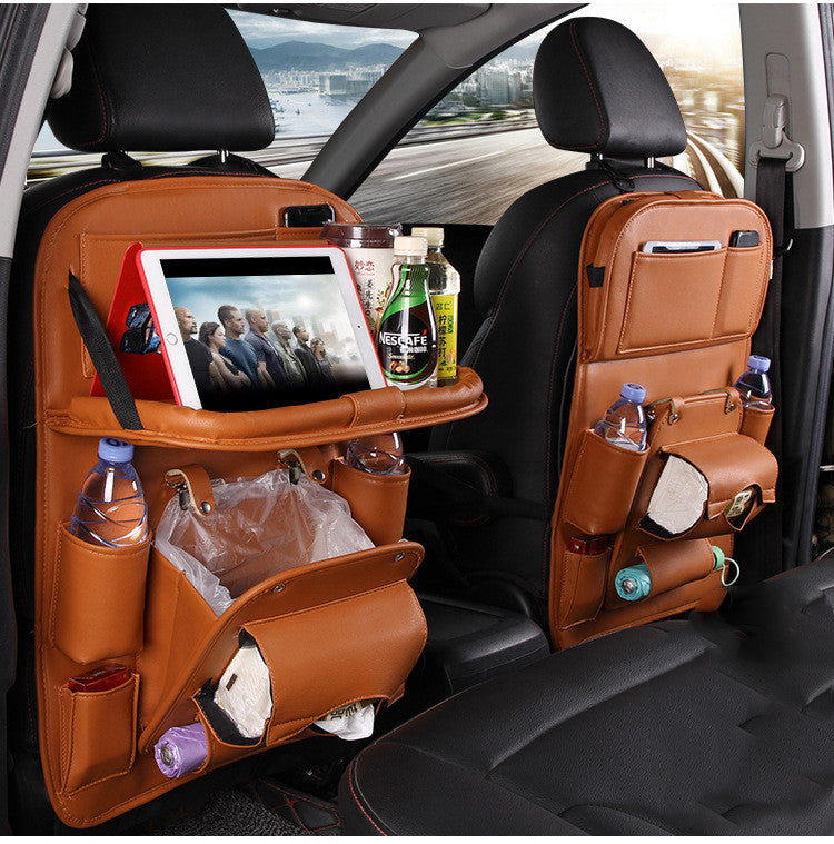 PU Leather Car Seat Back Organizer – Multi-Pocket Hanging Bag with Built-in Trash Can | 6 Colors