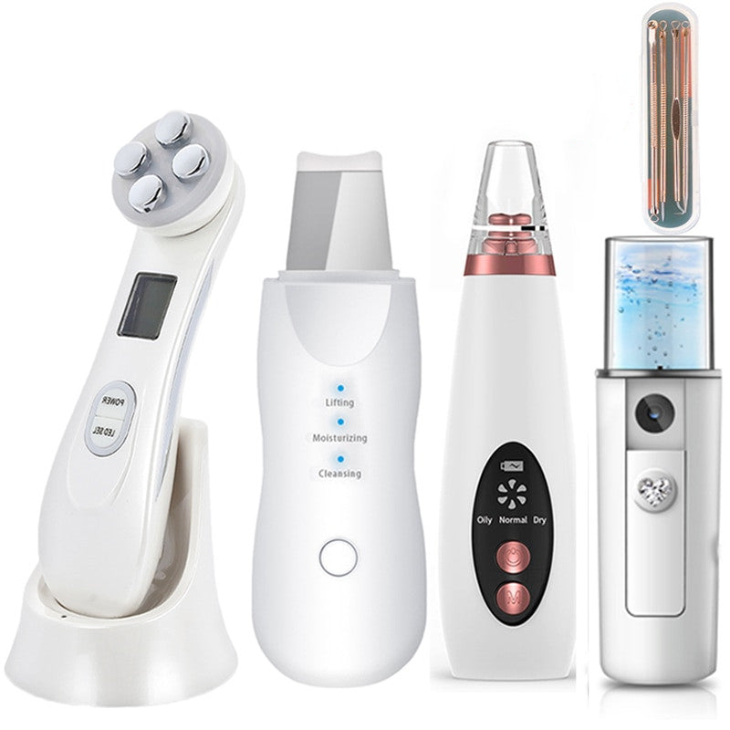 6-in-1 Facial Beauty Tool Set – LED Light Therapy, Nano Mist, Blackhead Suction, Acne Needle & More | USB Rechargeable