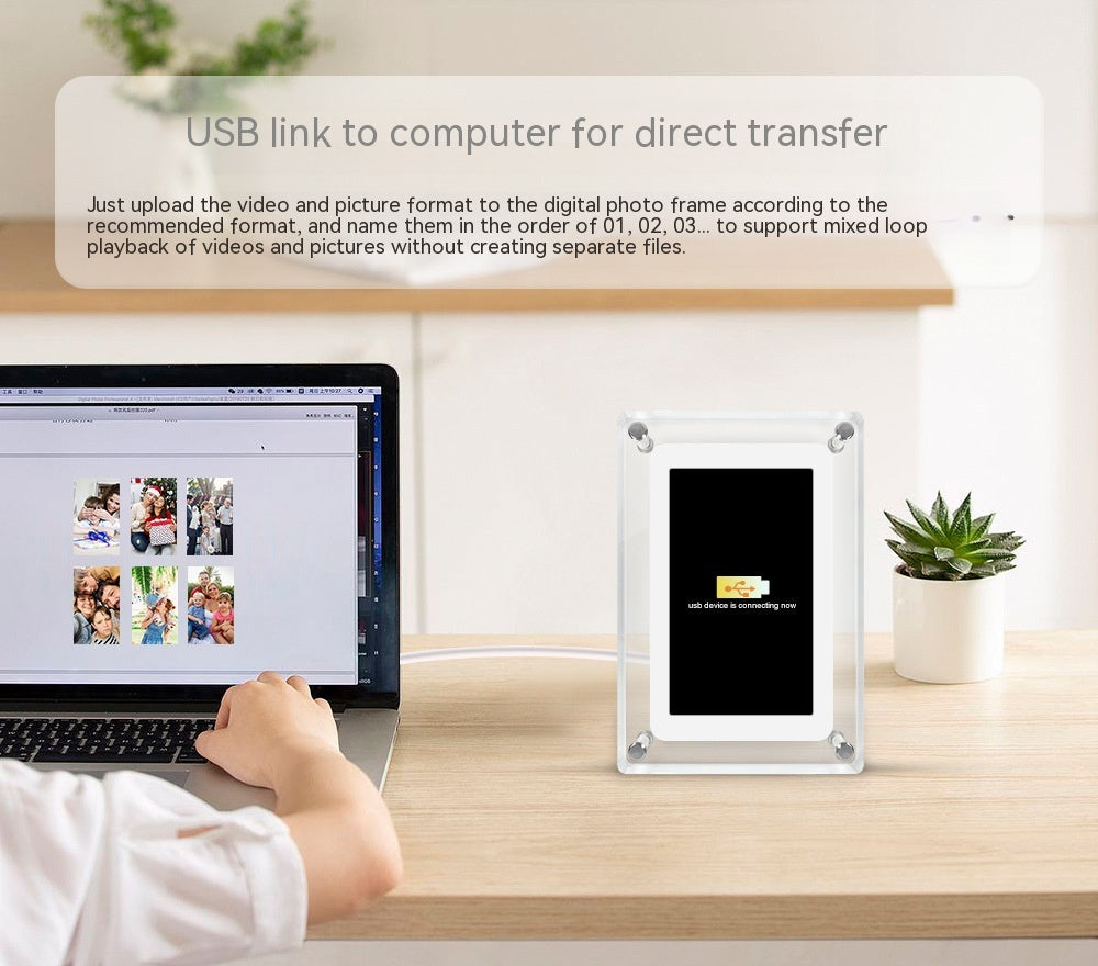 5-Inch Transparent Digital Photo Frame – Video Player, Auto-Rotate & Plug-and-Play Display