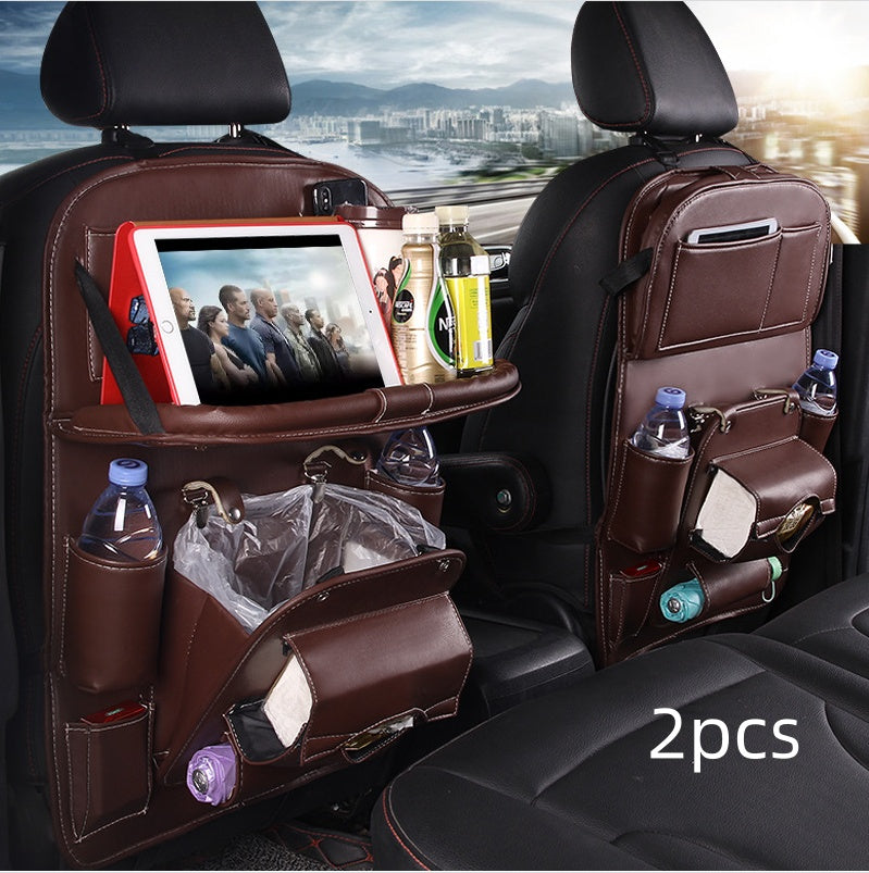 PU Leather Car Seat Back Organizer – Multi-Pocket Hanging Bag with Built-in Trash Can | 6 Colors
