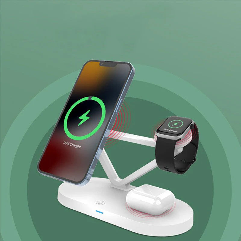 Wuhe 5-in-1 Magnetic Wireless Charger Desk Stand – Fast Charging Dock with Small Table Lamp for iPhone, Apple Watch & AirPods