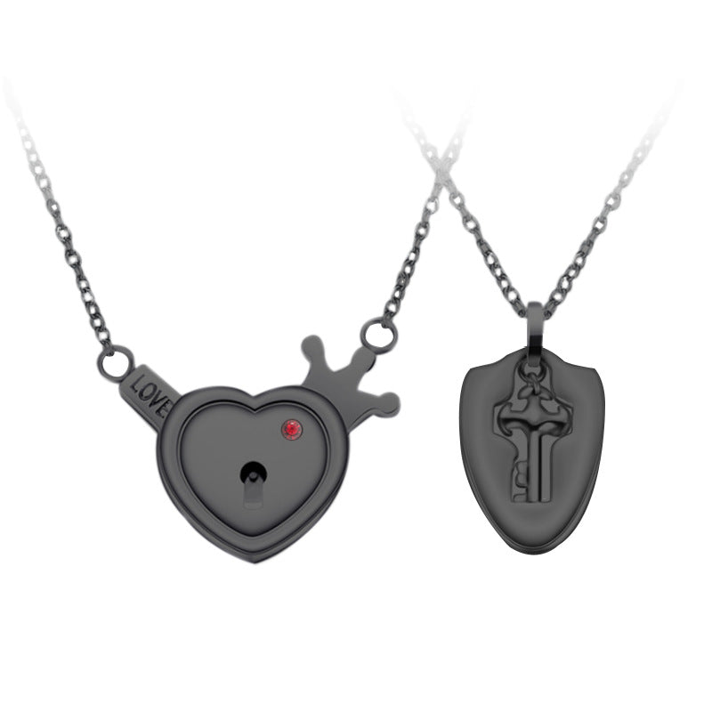 Titanium Steel Couple Love Lock Jewelry Set – Bracelet, Necklace & Key