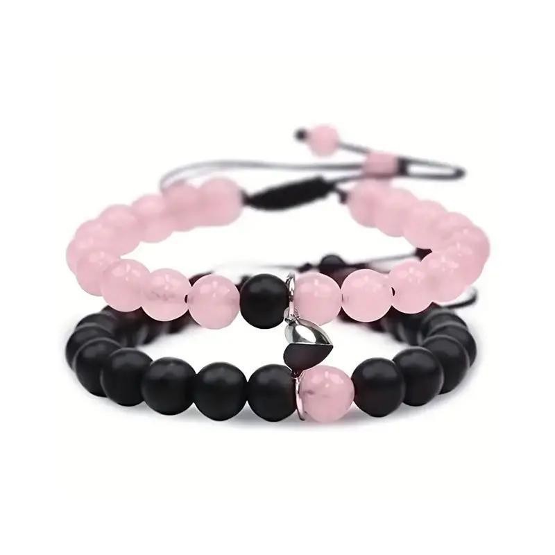 Couple Natural Stone Magnetic Bracelet & Necklace Set – Matching Love Jewelry