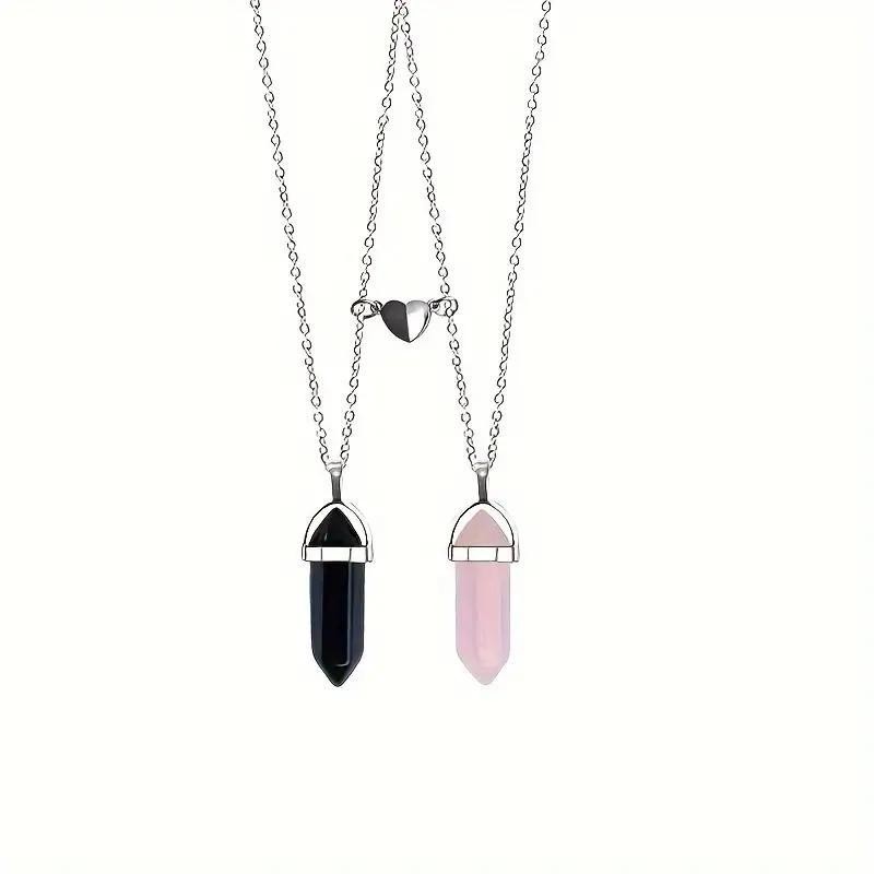 Couple Natural Stone Magnetic Bracelet & Necklace Set – Matching Love Jewelry