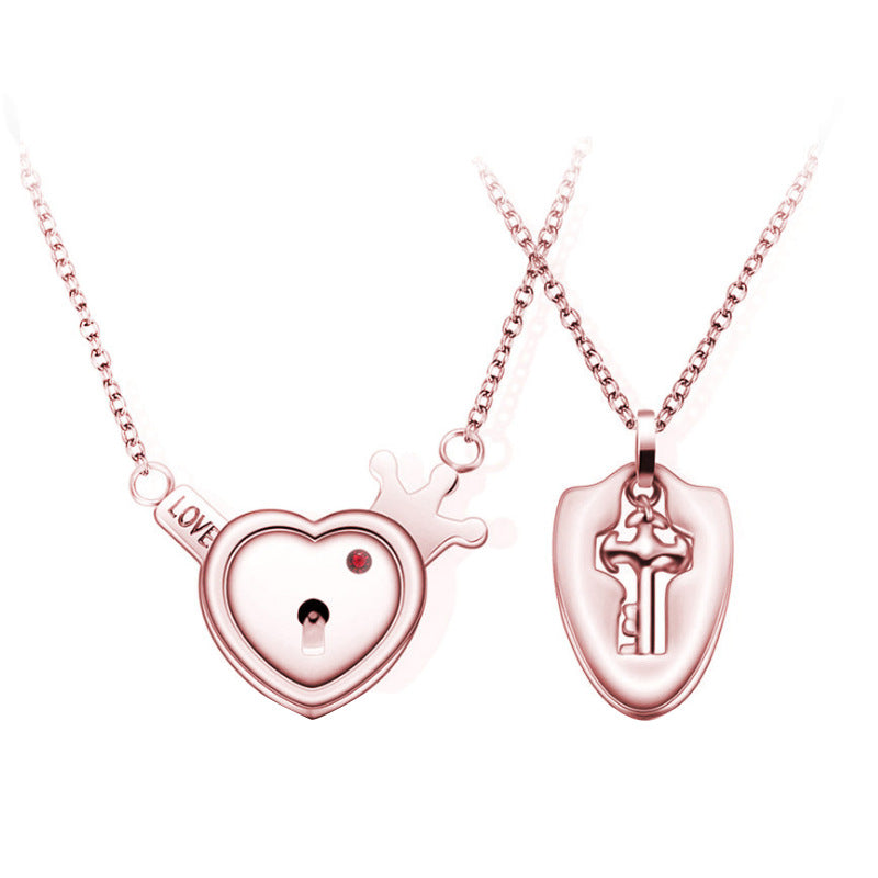Titanium Steel Couple Love Lock Jewelry Set – Bracelet, Necklace & Key