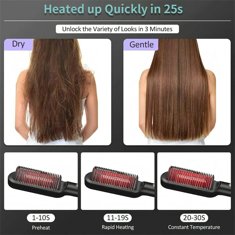 2-in-1 Electric Hair Straightener & Curling Comb – 10-Temp Tourmaline Ceramic | Negative Ion | Wet & Dry