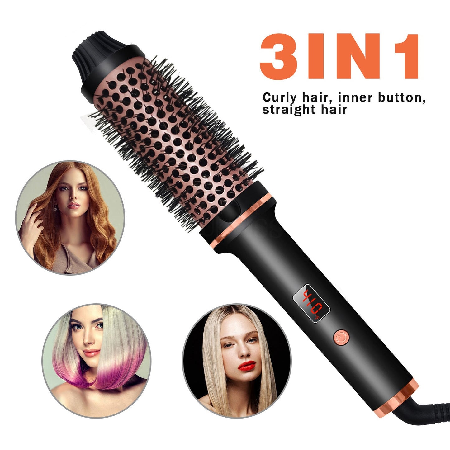 2-in-1 Hair Curler & Straightener Comb – Negative Ion Fast Heating | Black & Pink | US/UK/EU/AU