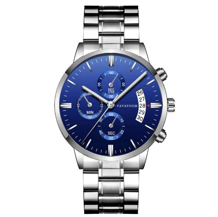 Men's Stainless Steel Business Watch – Quartz Calendar Timepiece