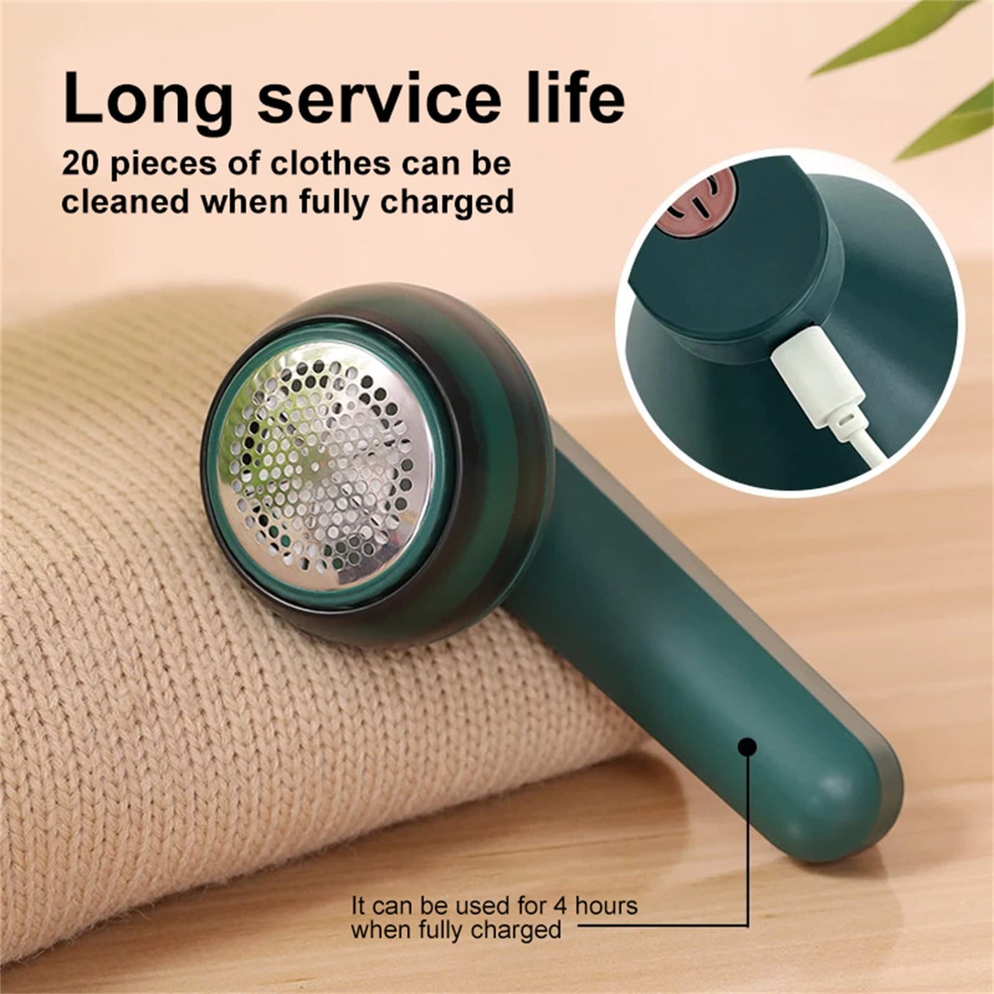 Portable USB Electric Lint Remover – 6-Blade 2000mAh Rechargeable Fabric Shaver | Green & White