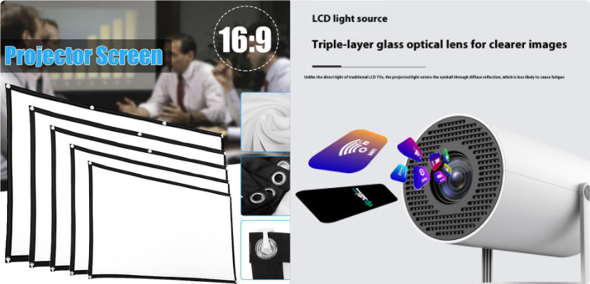 Portable 180° Smart Projector – Auto Focus Home Theater with WiFi & Bluetooth