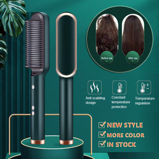 2-in-1 Electric Hair Straightener & Curling Comb – 10-Temp Tourmaline Ceramic | Negative Ion | Wet & Dry