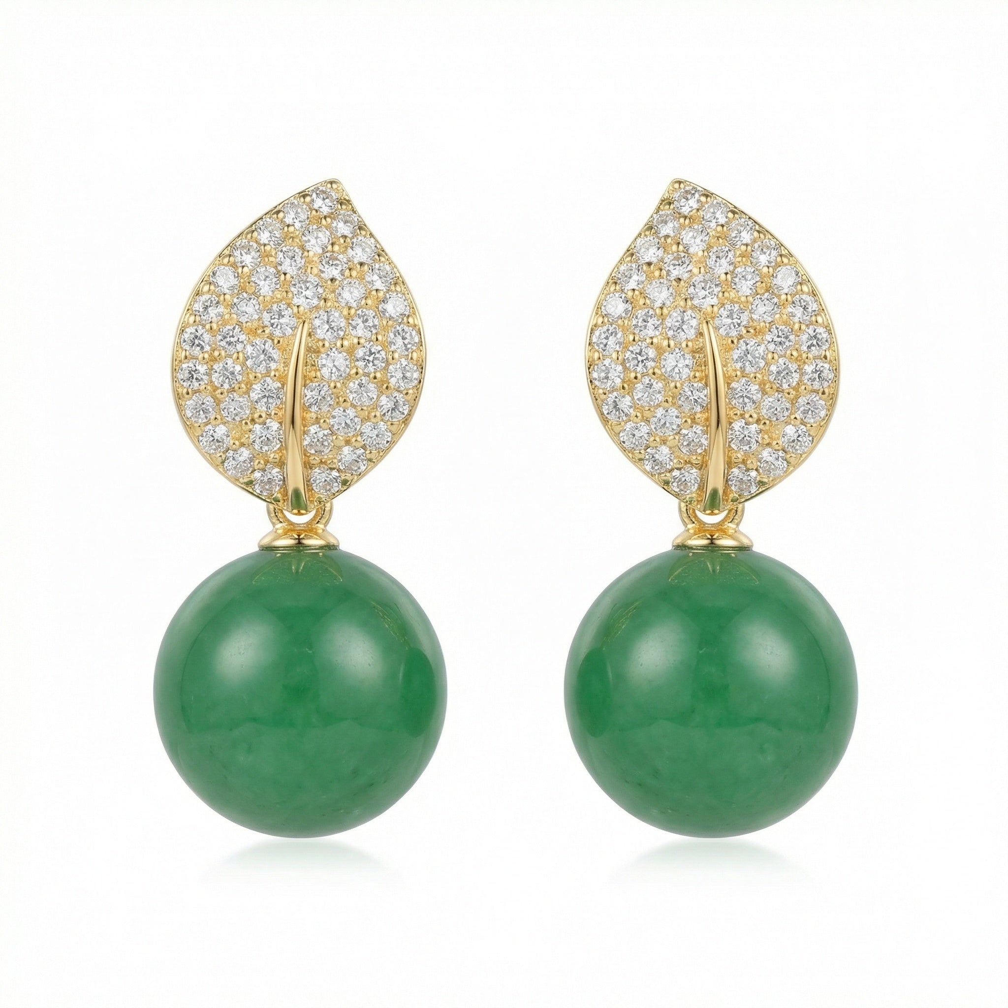 925 Sterling Silver Leaf Earrings – Green Jade Drop Elegant Jewelry for Women
