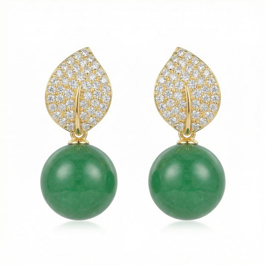925 Sterling Silver Leaf Earrings – Green Jade Drop Elegant Jewelry for Women