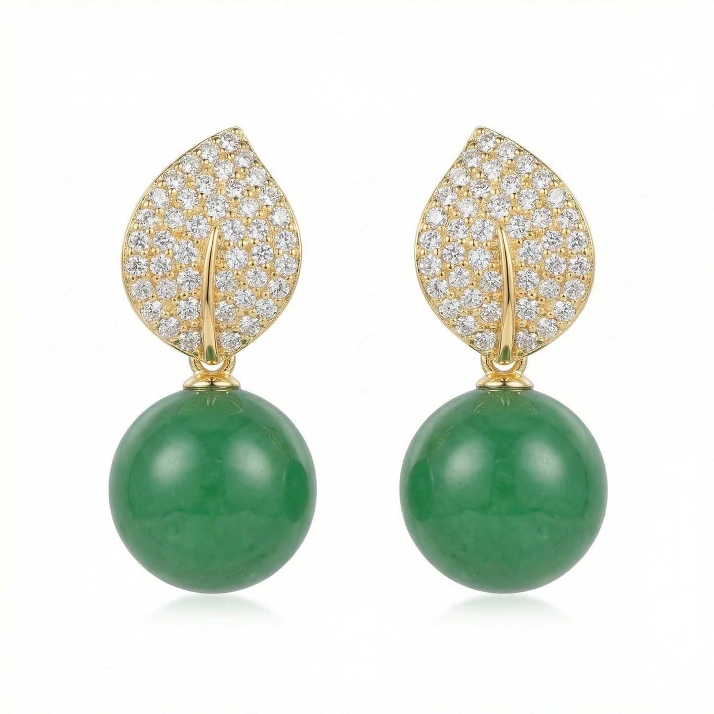 925 Sterling Silver Leaf Earrings – Green Jade Drop Elegant Jewelry for Women