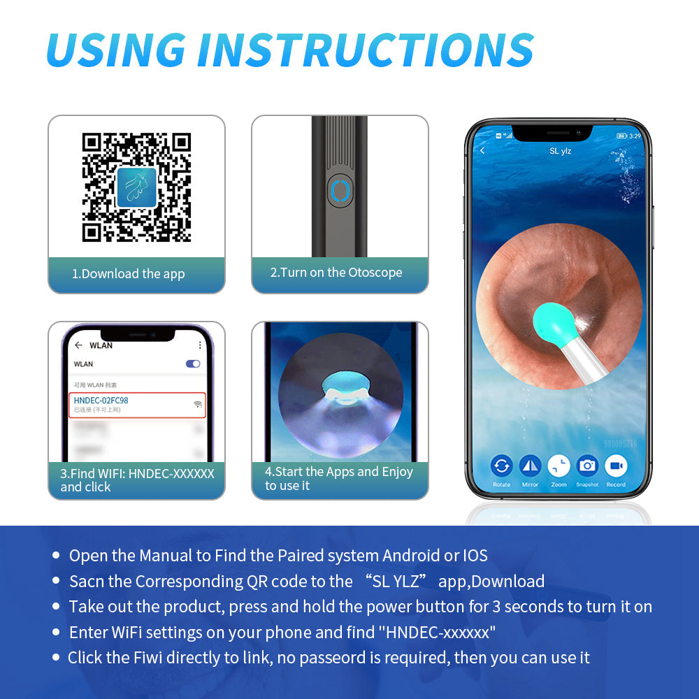 NE3 Ear Cleaner Otoscope – Wireless Ear Wax Removal Tool with Camera & LED Light for iPhone & Android