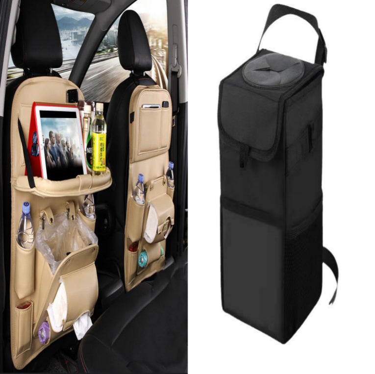 PU Leather Car Seat Back Organizer – Multi-Pocket Hanging Bag with Built-in Trash Can | 6 Colors