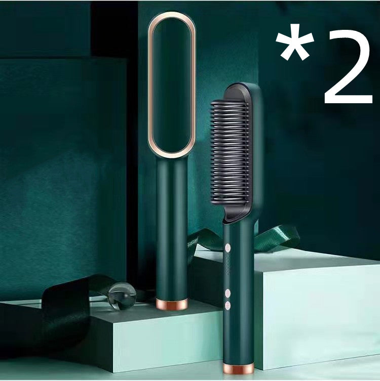 2-in-1 Electric Hair Straightener & Curling Comb – 10-Temp Tourmaline Ceramic | Negative Ion | Wet & Dry