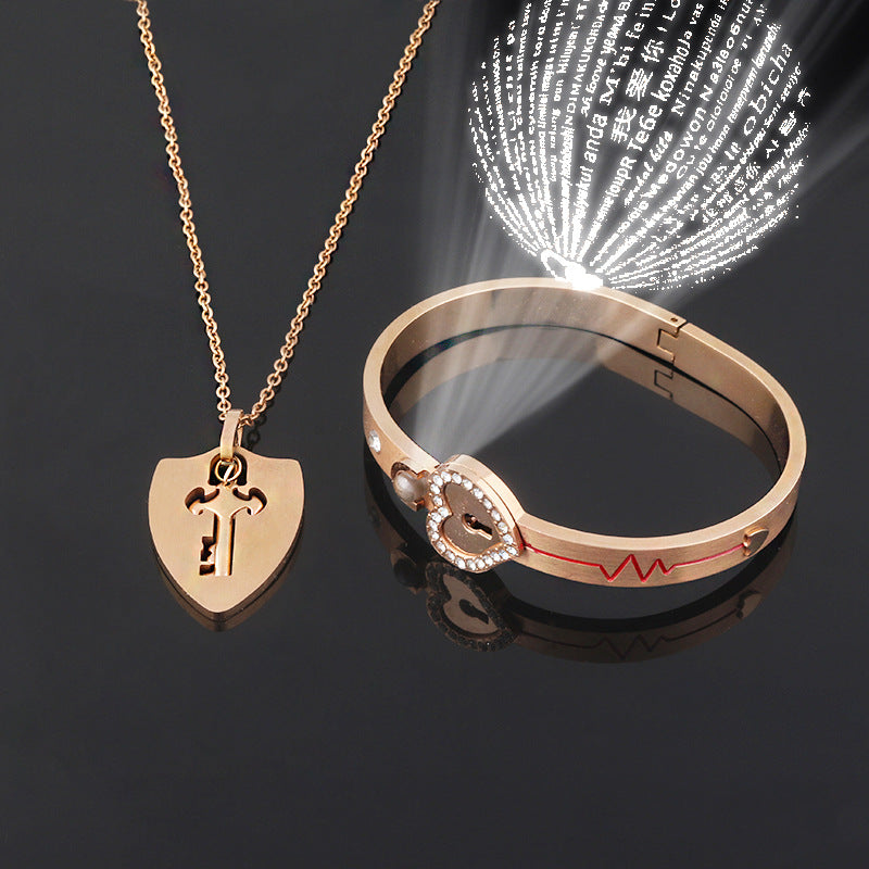 Titanium Steel Couple Love Lock Jewelry Set – Bracelet, Necklace & Key