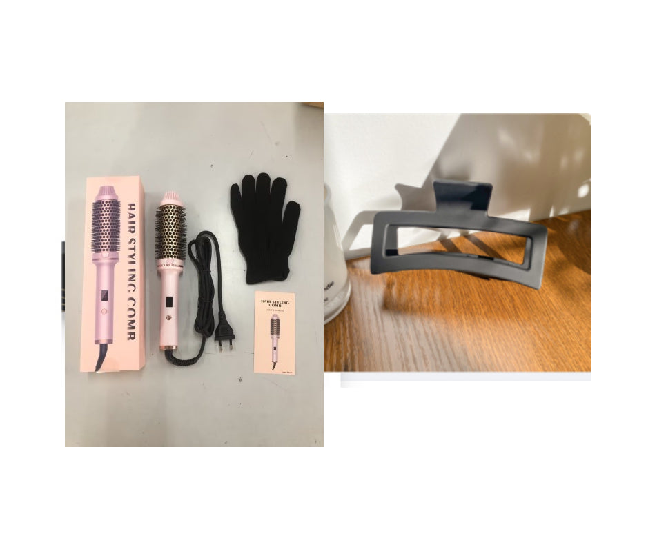 2-in-1 Hair Curler & Straightener Comb – Negative Ion Fast Heating | Black & Pink | US/UK/EU/AU