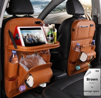 PU Leather Car Seat Back Organizer – Multi-Pocket Hanging Bag with Built-in Trash Can | 6 Colors