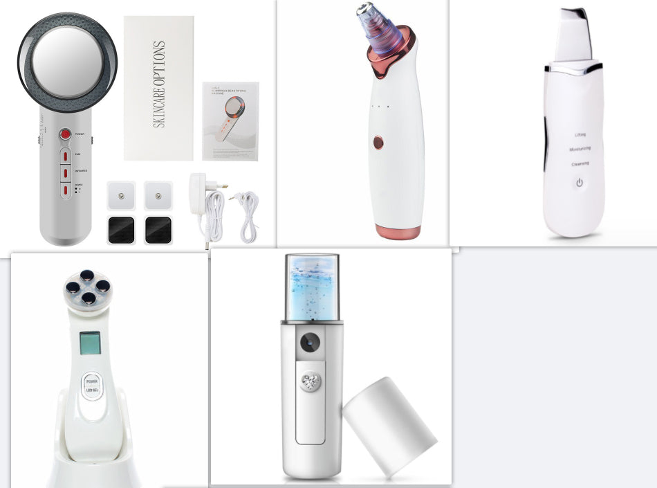 6-in-1 Facial Beauty Tool Set – LED Light Therapy, Nano Mist, Blackhead Suction, Acne Needle & More | USB Rechargeable