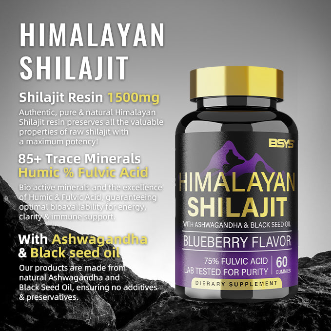 BSYS Shilajit Gummies – Natural Energy & Vitality Support Supplement (60 Chewables)