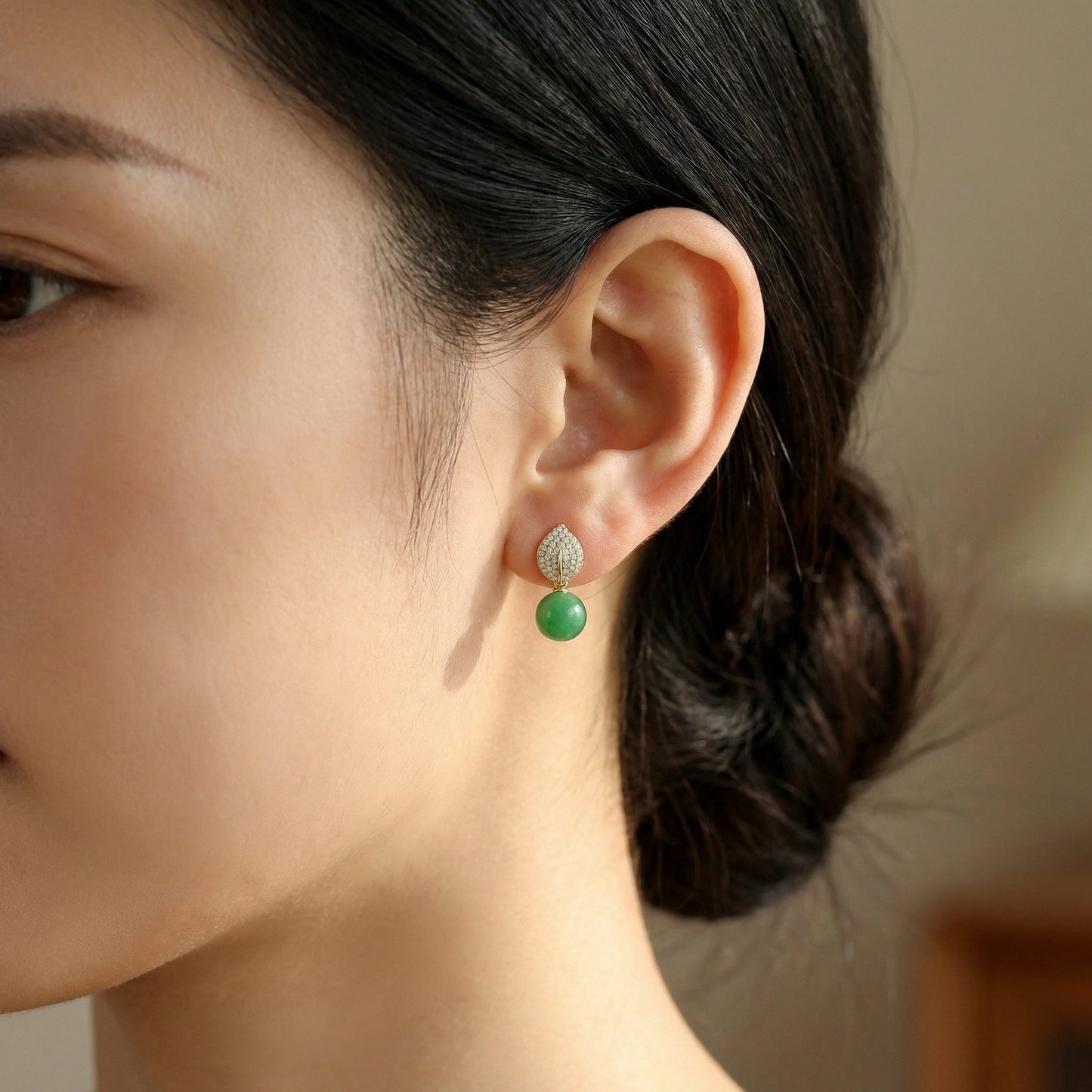 925 Sterling Silver Leaf Earrings – Green Jade Drop Elegant Jewelry for Women
