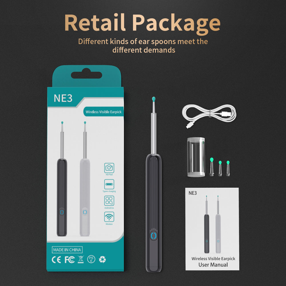 NE3 Ear Cleaner Otoscope – Wireless Ear Wax Removal Tool with Camera & LED Light for iPhone & Android