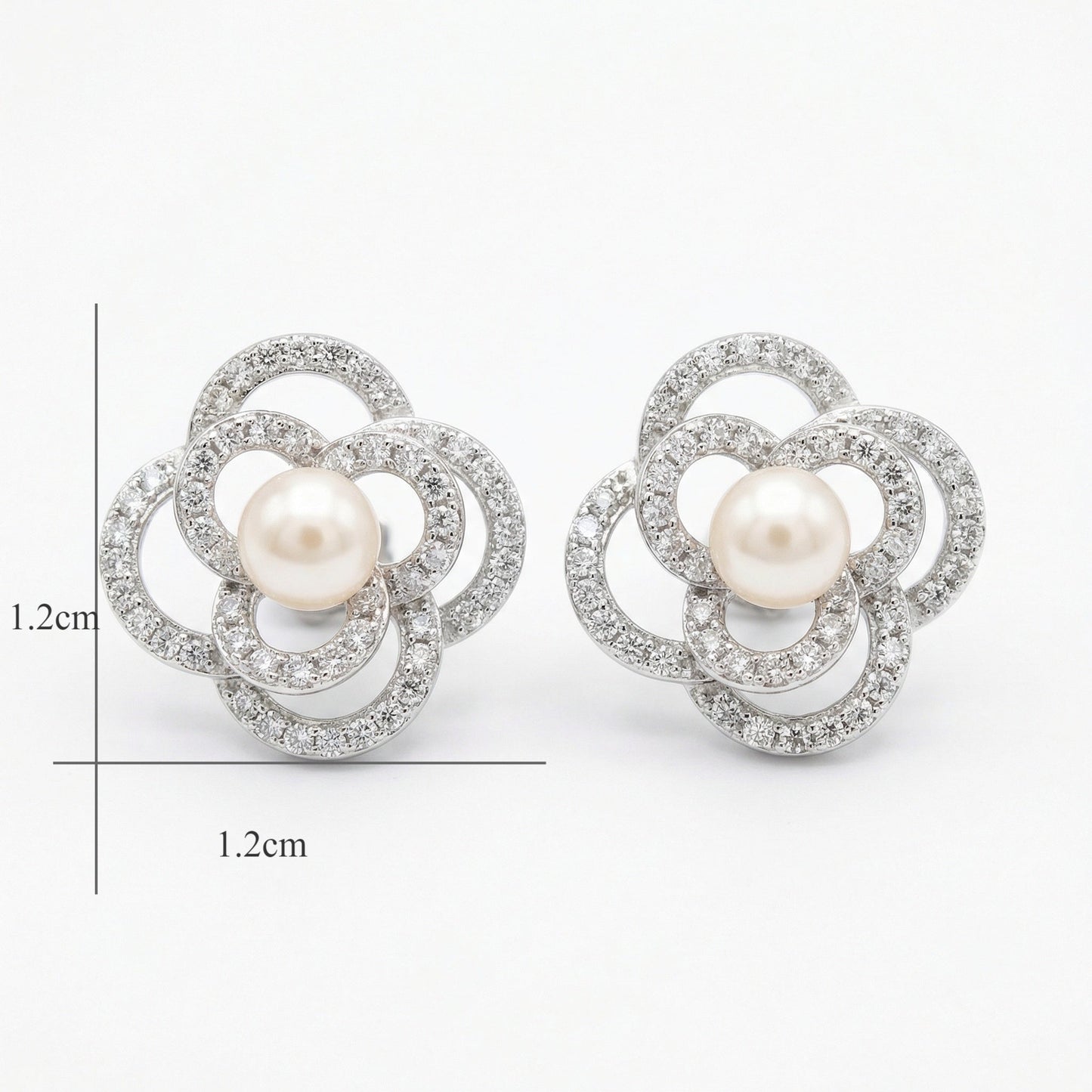 925 Sterling Silver Floral Pearl Stud Earrings – Pavé Crystal & Pearl Center