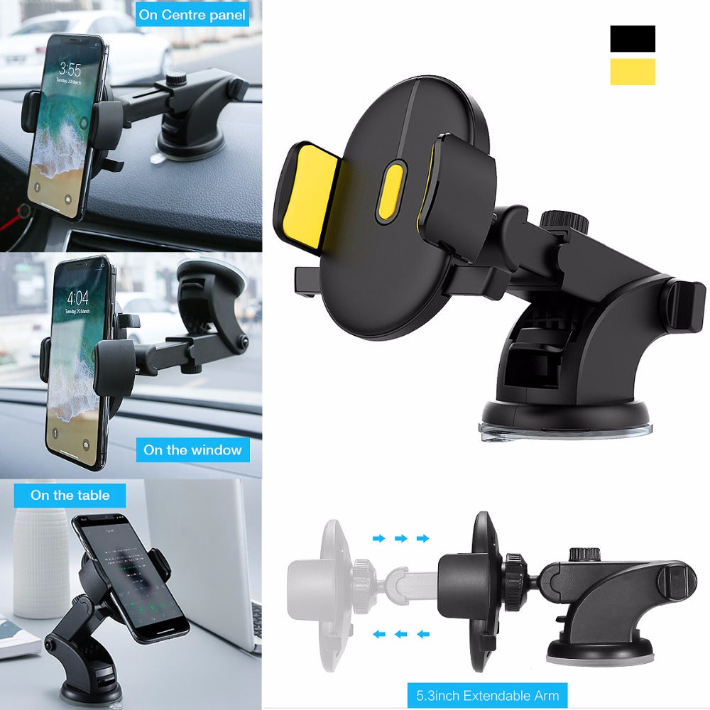 Telescopic Car Phone Holder – 360° Rotation | Super Sticky Suction Cup | Fits 3.5-7" Phones