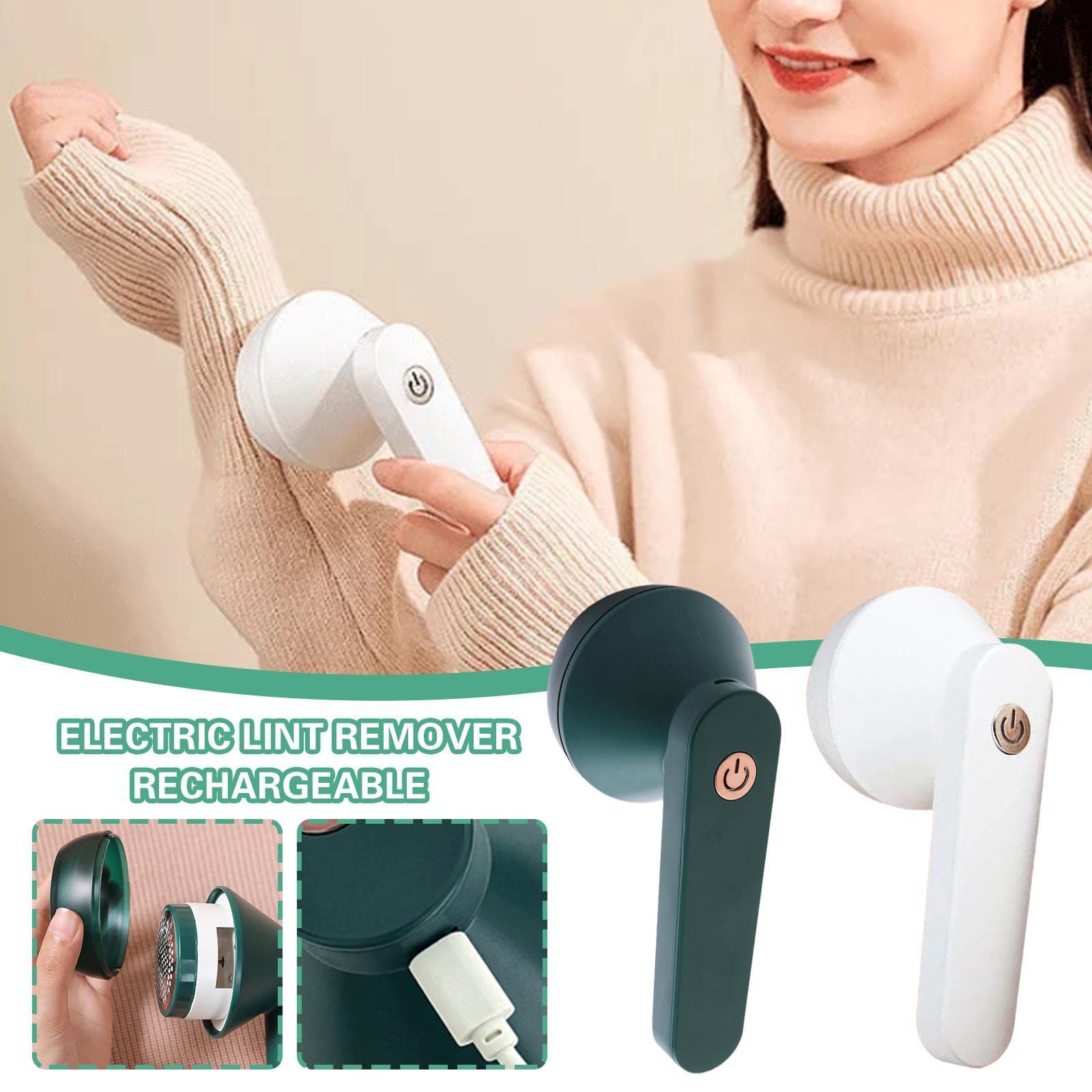Portable USB Electric Lint Remover – 6-Blade 2000mAh Rechargeable Fabric Shaver | Green & White