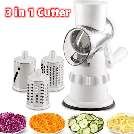 3-in-1 Vegetable Slicer & Grater – Manual Mandolin Cutter Round Chopper for Potato & Kitchen Use