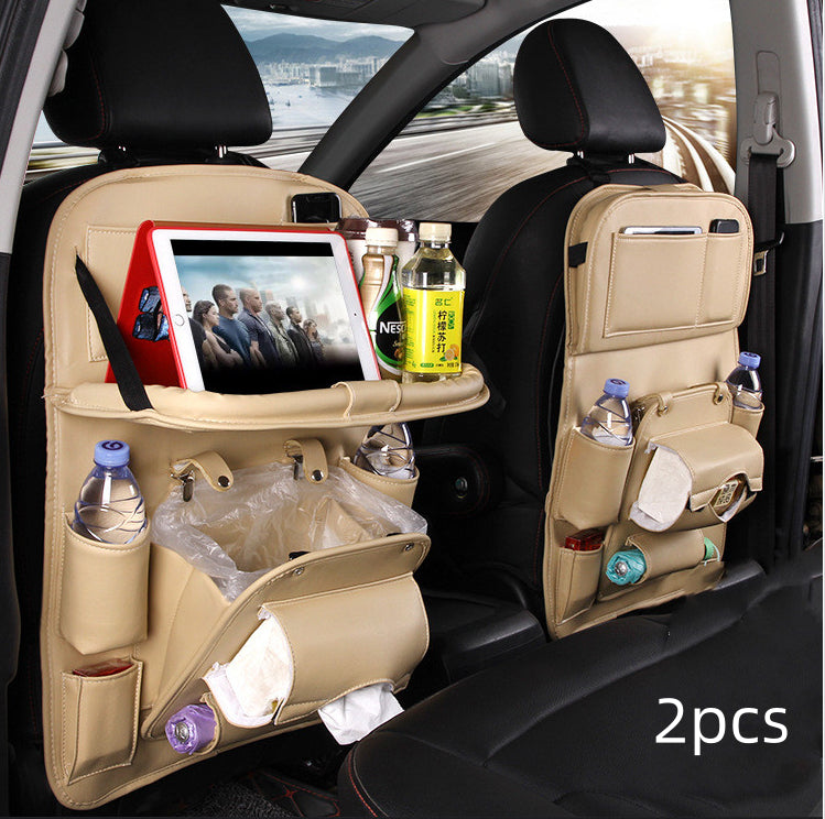 PU Leather Car Seat Back Organizer – Multi-Pocket Hanging Bag with Built-in Trash Can | 6 Colors