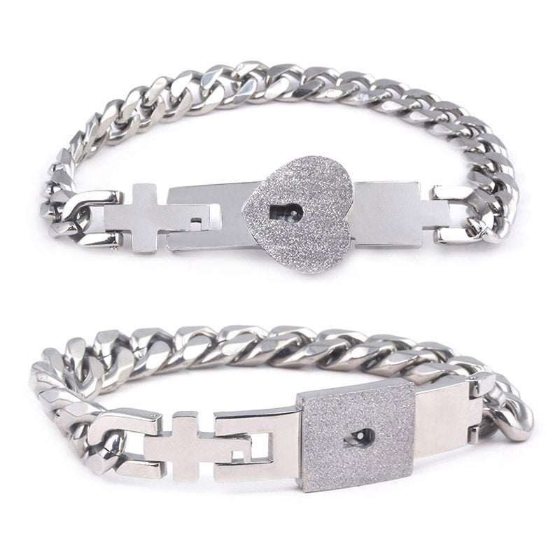 Titanium Steel Couple Love Lock Jewelry Set – Bracelet, Necklace & Key