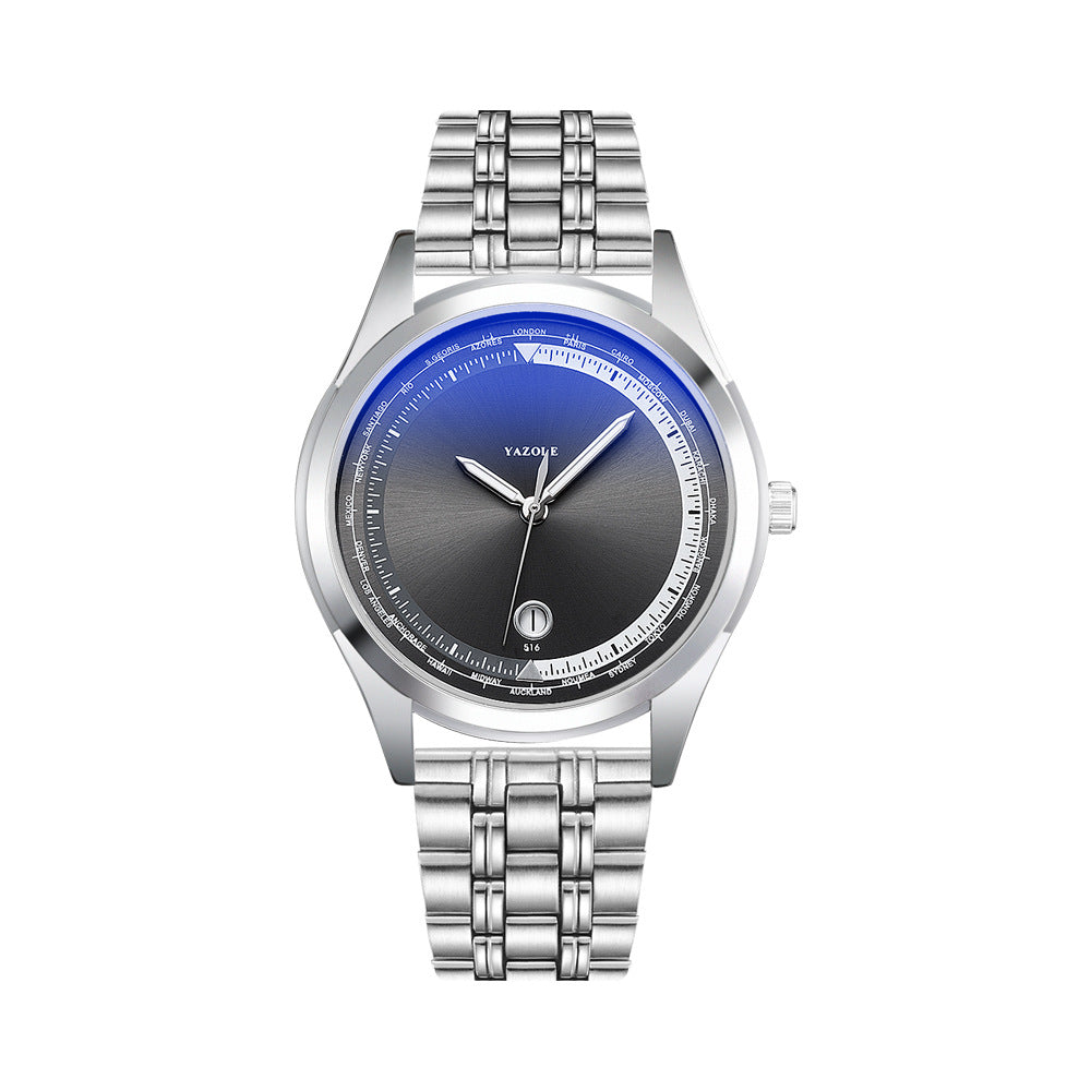 Luxury Business Men's Steel Watch – Luminous Hands, Calendar & Blue Ray Glass | Waterproof