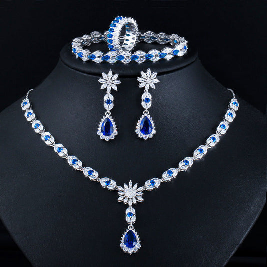 Elegant Zircon Jewelry Set – Necklace, Earrings, Ring & Bracelet | European Style