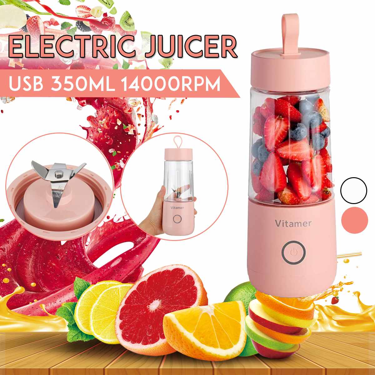 350ml Portable USB Blender – Electric Rechargeable Juicer & Smoothie Mixer for Smoothies, Slushies & Juice