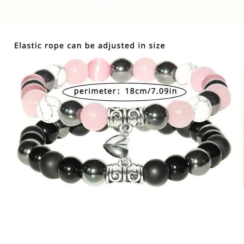 Couple Natural Stone Magnetic Bracelet & Necklace Set – Matching Love Jewelry