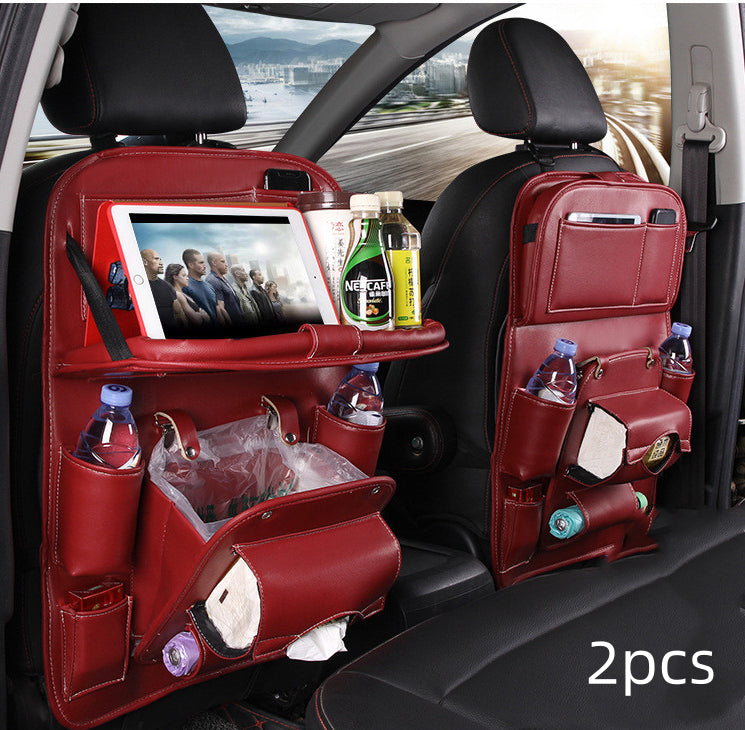 PU Leather Car Seat Back Organizer – Multi-Pocket Hanging Bag with Built-in Trash Can | 6 Colors