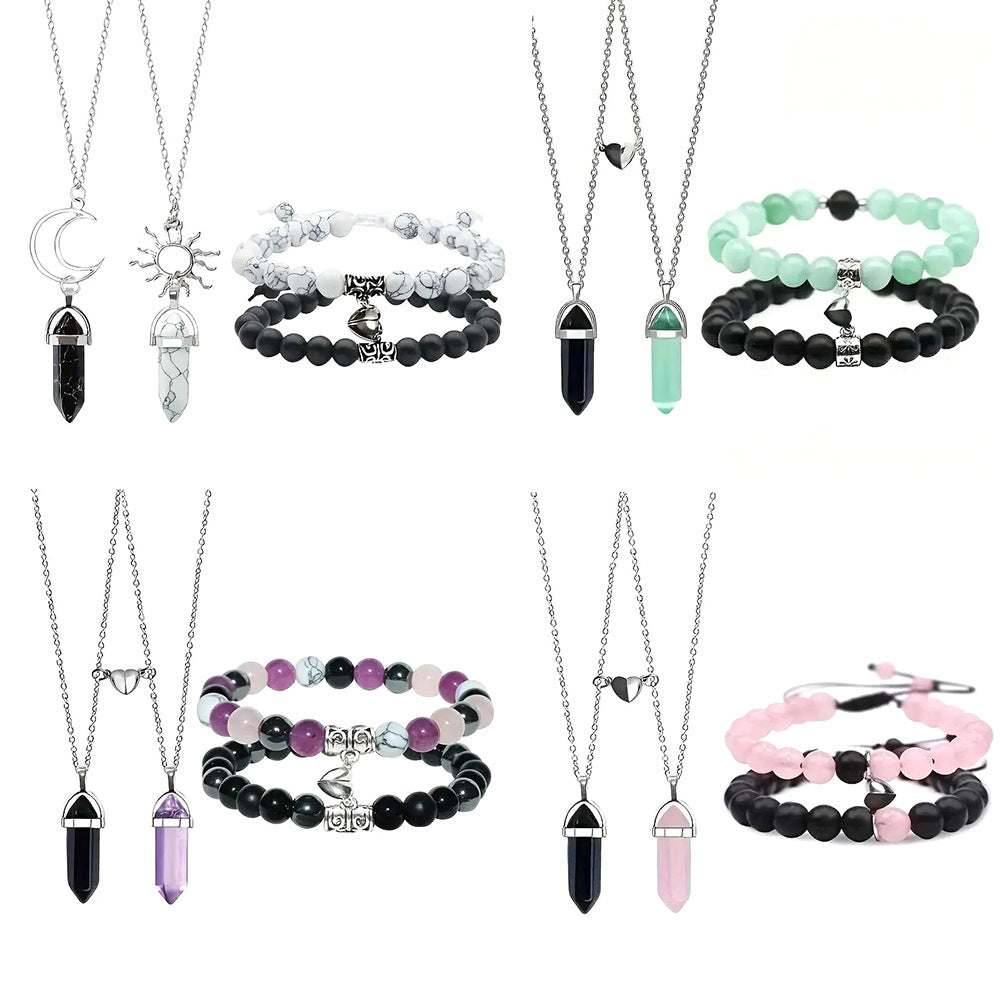 Couple Natural Stone Magnetic Bracelet & Necklace Set – Matching Love Jewelry