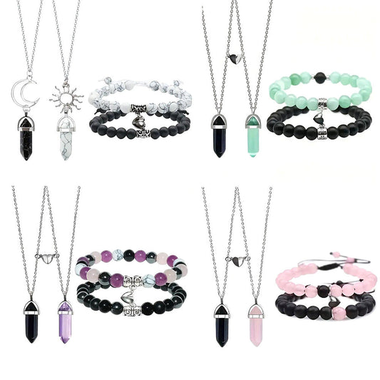 Couple Natural Stone Magnetic Bracelet & Necklace Set – Matching Love Jewelry