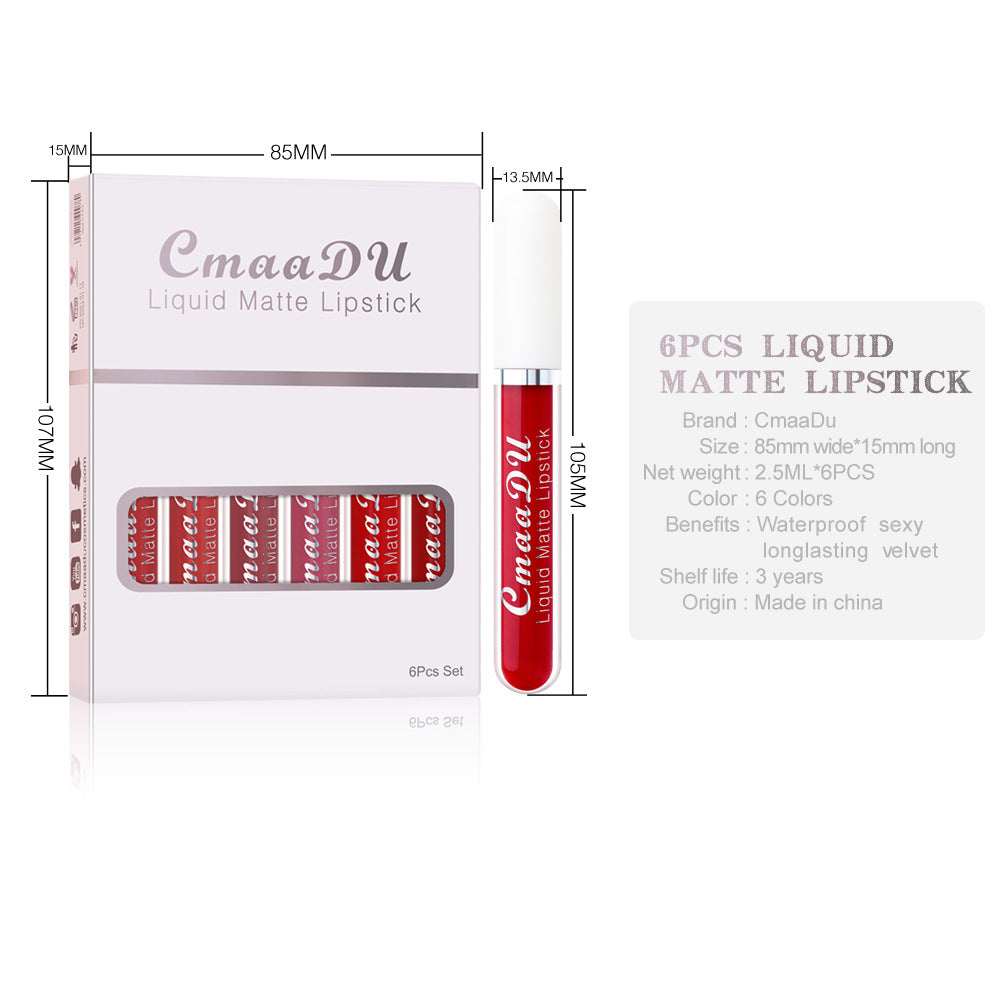 6-Color Matte Lip Gloss Gift Set – Waterproof, Long-Lasting & Non-Stick | 2.5ml x 6pcs
